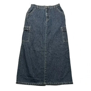 Y2K Cargo Denim Maxi Skirt Baxis Size Size 7 Dark Wash Contrast Stitch